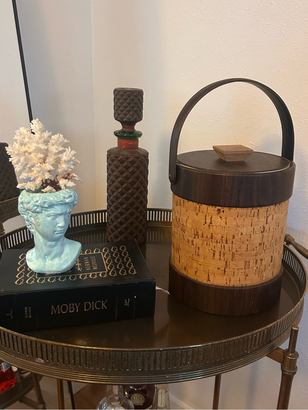 Decorative Cork & Dark faux Wood Grain Ice Bucket - Brown